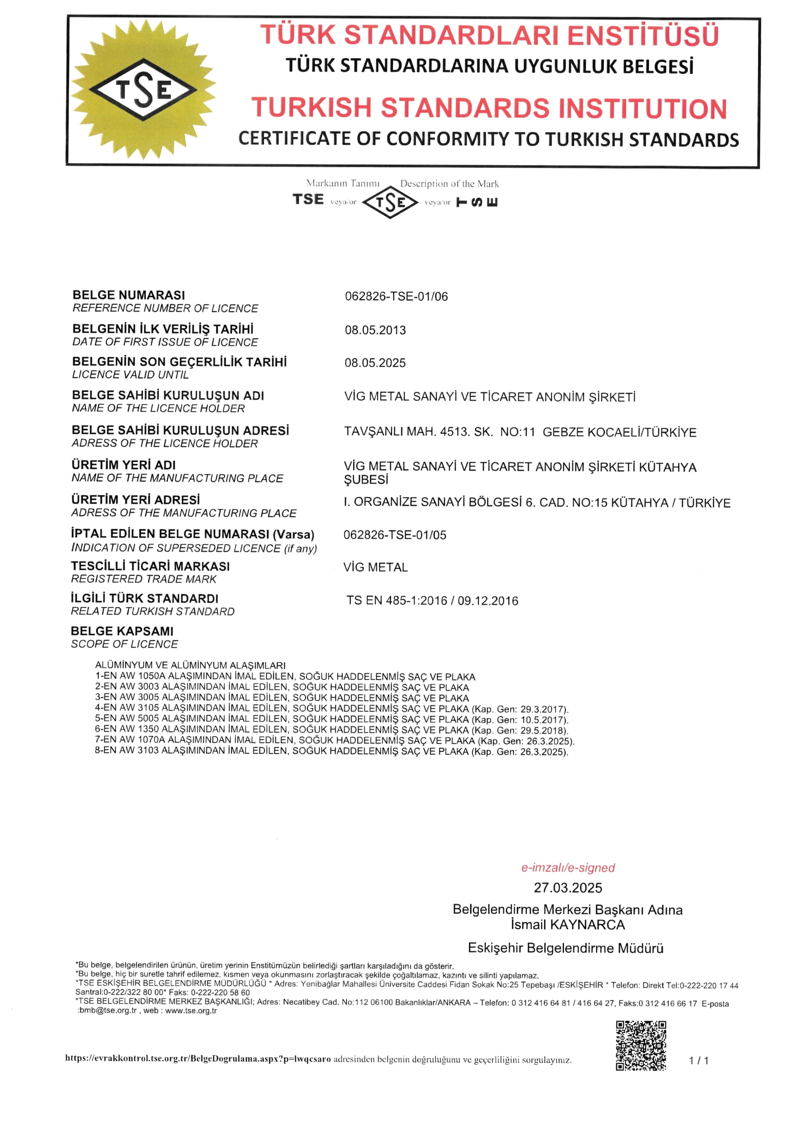 TSE Certificate